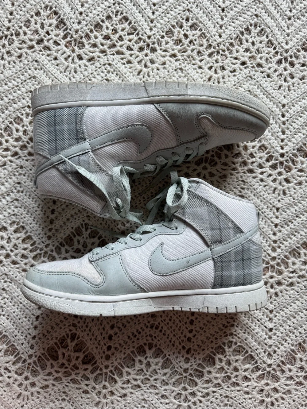 Nike Dunk High Top Mint Plaid Tartan White Light Green Women's Size 8.5